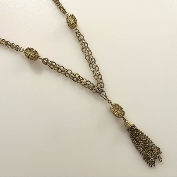 Vintage Emmons Gold Tone Tassel Pendant Chain Necklace - Picture 2 of 16